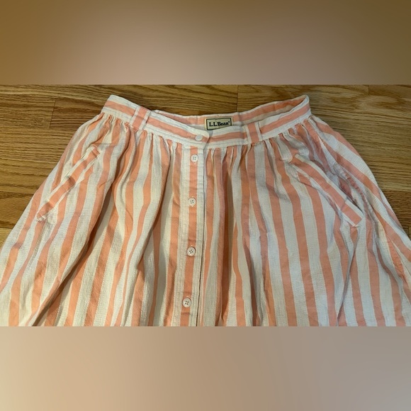 Vtg LL Bean A-line Midi Skirt 100% Cotton Pink/White Pockets Button Down Size 14 - Picture 3 of 8